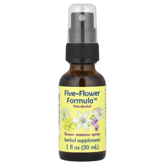 Flower Essence Services Five-Flower Formula, Flower Essence Spray, Non-Alcoholic, 1 fl oz (30 ml)