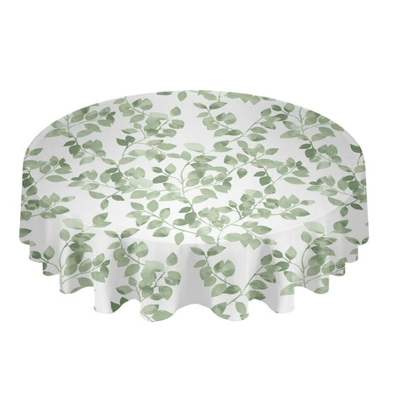 Flower Eucalyptus Leaves Round Tablecloth Wedding Hotel Table Cover Holiday Dining Table Waterproof Tablecloth