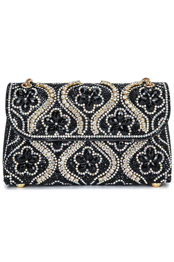 Flower Evening Handbags Chain Strap Square Shoulder Bag Crossbody Bag Crystals Rhinestone Clutch Purse