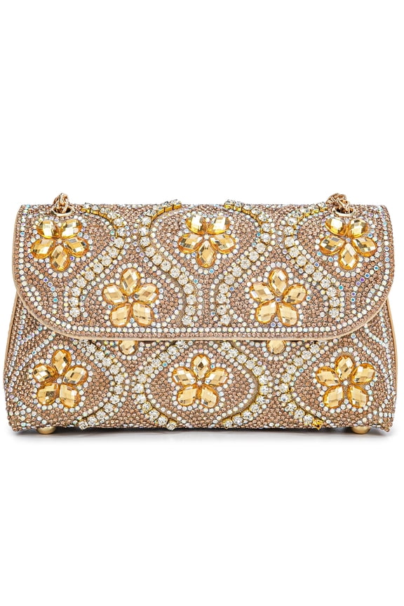 Flower Evening Handbags Chain Strap Square Shoulder Bag Crossbody Bag Crystals Rhinestone Clutch Purse