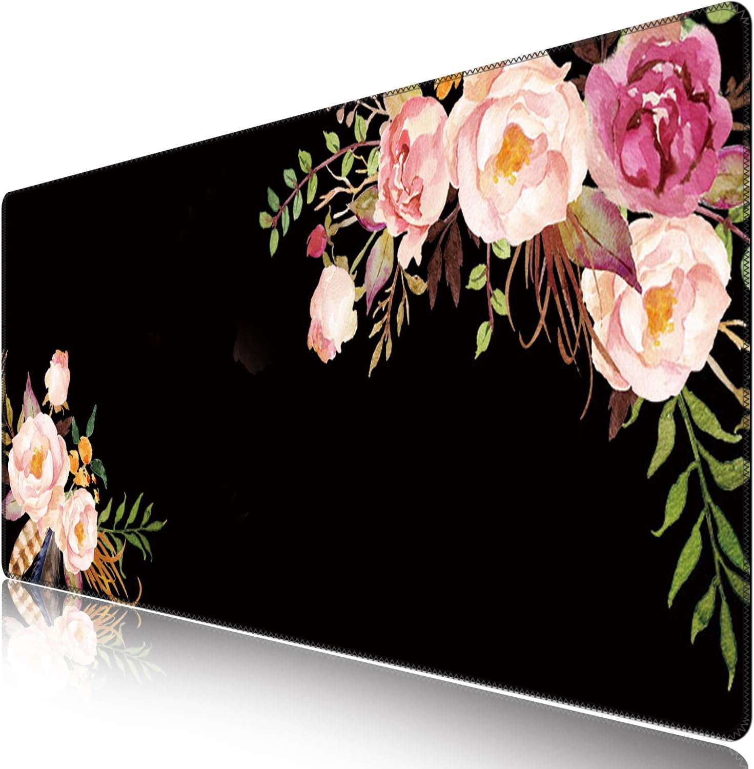 Flower Extended Gaming Mouse Pad - Large Non-Slip Rubber Base Mousepad, Waterproof Keyboard Mat, Stitched Edges, Perfect for Work, Game, Office, Home, 35.4x15.7 Inch