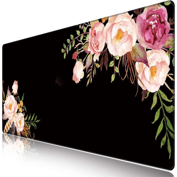 Flower Extended Gaming Mouse Pad - Large Non-Slip Rubber Base Mousepad, Waterproof Keyboard Mat, Stitched Edges, Perfect for Work, Game, Office, Home, 35.4x15.7 Inch