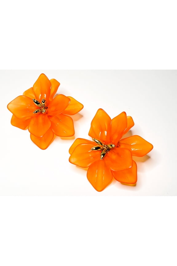Orange Floral Statement Earrings for Women, Bold Flower Stud Earrings, Lightweight Fashion Jewelry