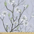 thumbnail image 1 of Flower Fabric by the Yard, Blossoms of the New Season Flowering Hopes Cherry Tree Illustration, Decorative Upholstery Fabric for Sofas and Home Accents, Pale Ceil Blue and White by Ambesonne, 1 of 5