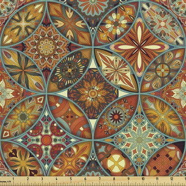 Ambesonne Flower Fabric by the Yard Upholstery, Circular Enchanted Mandala, 10 Yards, Multicolor