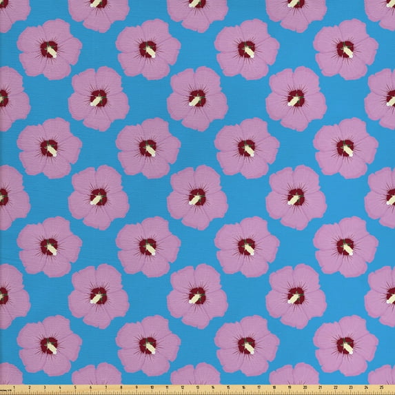 Flower Fabric by the Yard, Exotic Hibiscus Feminine Spring Petals Repetition, Decorative Upholstery Fabric for Sofas and Home Accents, Sky Blue Purple by Ambesonne