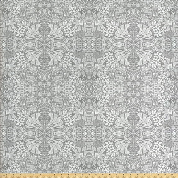 Ambesonne East Fabric by the Yard Upholstery, Floral Paisley Lace Like, 3 Yards, Black and White