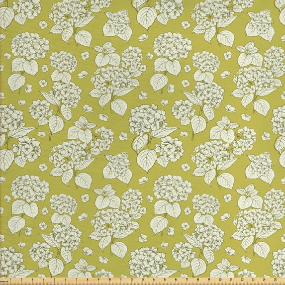 Ambesonne Flower Fabric by the Yard Upholstery, Floral Vintage Hydrangea, 5 Yards, Khaki Ivory