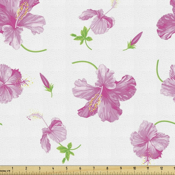 Ambesonne Flowers Fabric by the Yard Upholstery, Floral Patterns Country, 1 Yard, Pink White