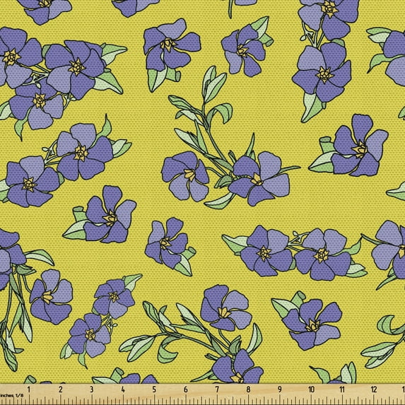 Ambesonne Flower Fabric by the Yard Upholstery, Narcissus Blooms Vintage, 2 Yards, Pale Green Purple