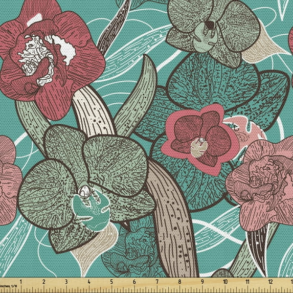 Ambesonne Flower Fabric by the Yard Upholstery, Hand Drawn Colorful Blossoms, 3 Yards, Multicolor