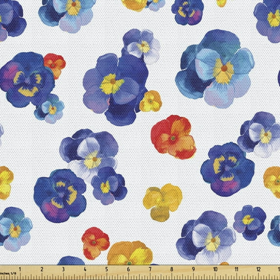 Ambesonne Flower Fabric by the Yard Upholstery, Nature Botanic Violet, 1 Yard, Dark Blue Orange