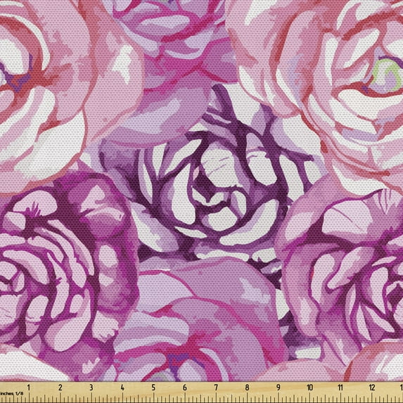 Flower Fabric by the Yard, Print of Rose Bloom Petals Blossom Summer Vintage Romantic Divine Foliage, Decorative Upholstery Fabric for Chairs & Home Accents, Rose Fuchsia Magenta by Ambesonne