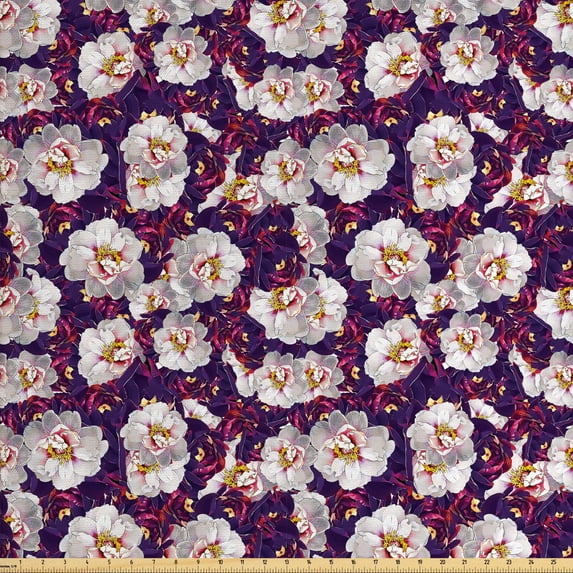 Flower Fabric by the Yard, Romantic Garden in Spring Season Blooming Peonies Botanical Feminine, Decorative Upholstery Fabric for Sofas and Home Accents, Multicolor by Ambesonne