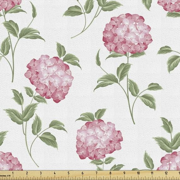 Ambesonne Flower Fabric by the Yard Upholstery, Simplistic Hydrangea Floral, 5 Yards, White Pale Pink