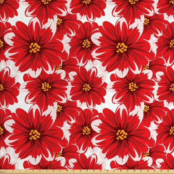 Ambesonne Flower Fabric by the Yard Upholstery, Seasonal Romantic Spring, 2 Yards, Pale Pink Vermilion