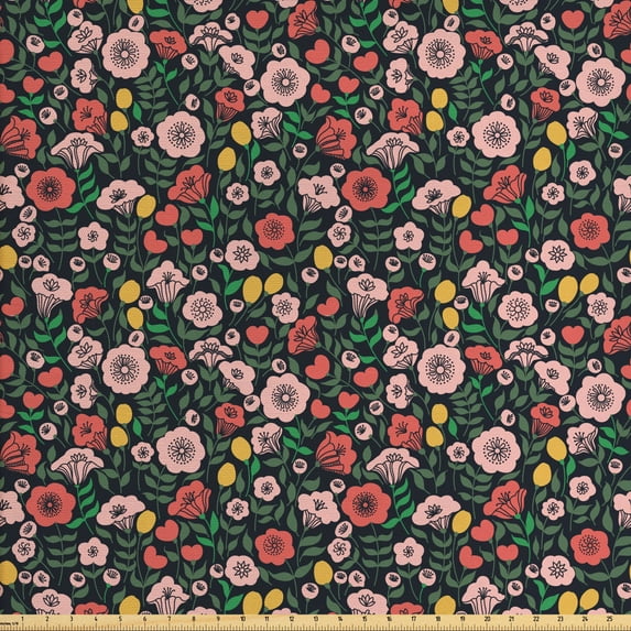 Flower Fabric by the Yard Upholstery, Continuous Colorful Spring Romance Pattern with Flourishing and Burgeoning Botany, Decorative Fabric for DIY and Home Accents, 1 Yard, Multicolor by Ambesonne