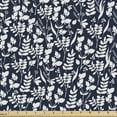 thumbnail image 1 of Flower Fabric by the Yard Upholstery, Foliage Leaf Silhouette Pattern on Dark Background Blossoming Nature Design, Decorative Fabric for DIY and Home Accents, Dark Blue and White by Ambesonne, 1 of 5