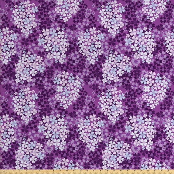 Ambesonne Flowers Fabric by the Yard Upholstery, Hydrangea Lilacs Field, 2 Yards, Pale Blue Purple White