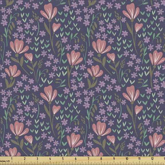 Ambesonne Flower Fabric by the Yard Upholstery, Blossoming Flowers Bouquet, 2 Yards, Multicolor