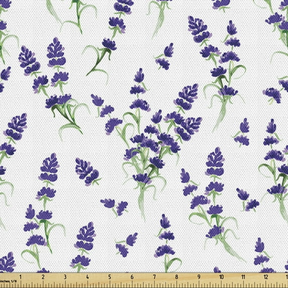 Ambesonne Lavender Fabric by the Yard Upholstery, Watercolor Art Plant, 3 Yards, Violet Green