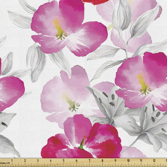 Flower Fabric by the Yard Watercolor Flowers Bloom Botanical Element Illustration Romantic Composition Upholstery Fabric for Dining Chairs Home Decor Accents by Ambesonne