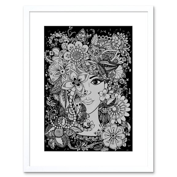 Flower Face Illustration Art Print Framed Poster Wall Decor 9x7 inch