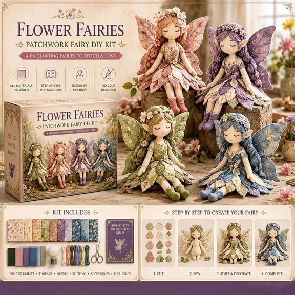 Flower Fairies Sewing Kit, Fairy Patchwork DIY Collection, 2026 Fun Flower Fairies Patchwork Sewing Kit, Creative Manual Sewing Craft (B)