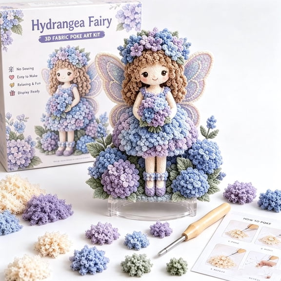 Flower Fairy 3D Fabric Poke Art Kit, Flower Fairy Doll Punch Needle Kit for Adults, DIY Handmade Embroidery Craft Set with Punch Tool, Flocking Materials Instruction Paper, Relaxing Art Craft Gift,B6