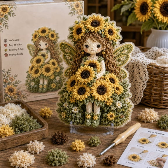 Flower Fairy 3D Fabric Poke Art Kit, Resistant to Shedding Or Deformation | Requires No Sewing Skills, Faithfully Recreates The Image Of A Lively Flower Fairy, Features Soft, Thick,Sunflower