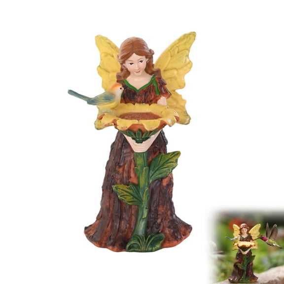 Flower Fairy Bird Feeder Figurine Resin Garden Statue Outdoor Forest Home Decor Ornament