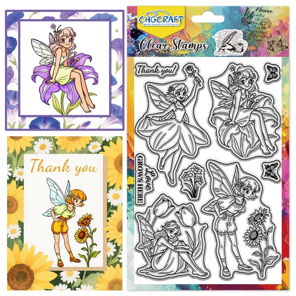 Flower Fairy Clear Stamps Elf Transparent Stamps Flower and Butterfly Clear Stamp Seals