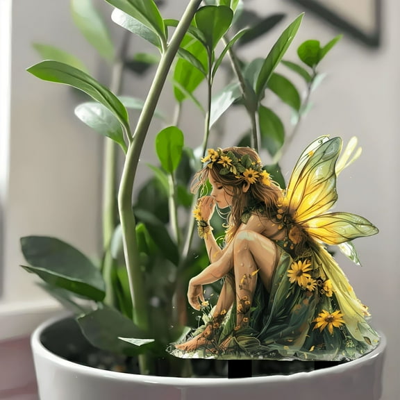 Flower Fairy Garden Decor, Garden Fairy Statues Outdoor, Solar Powered Outdoor Fairy Figurine Accessories, Patio Lawn Yard Porch, Resin Ornaments for Outside Gifts, 11.8 Inches Tall