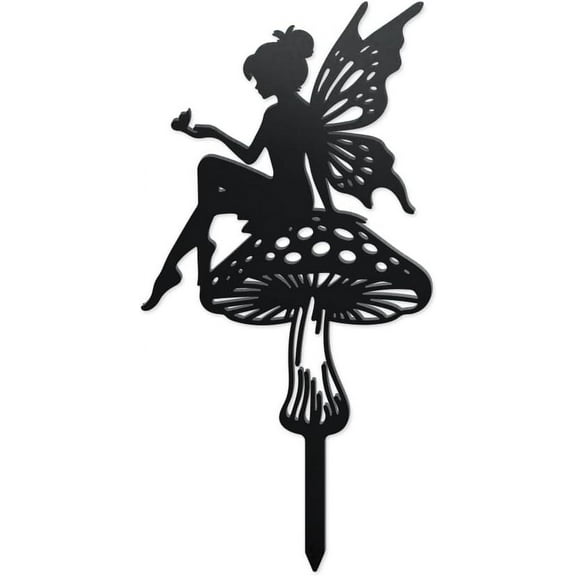 Flower Fairy Metal Garden Yard Decor Fairy Theme Outdoor Silhouette Stake Ornaments Mushroom Fairy Sculpture Statues Garden Arts Decor