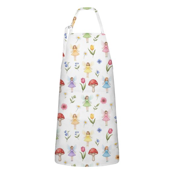 Flower Fairy Princess Pattern Apron-Garden Aprons for Women with Pockets-Cotton Linen Waterproof Kitchen Cooking Gardening Aprons Adjustable for Kitchen,Cooking,BBQ and Salon 33x27 Inch