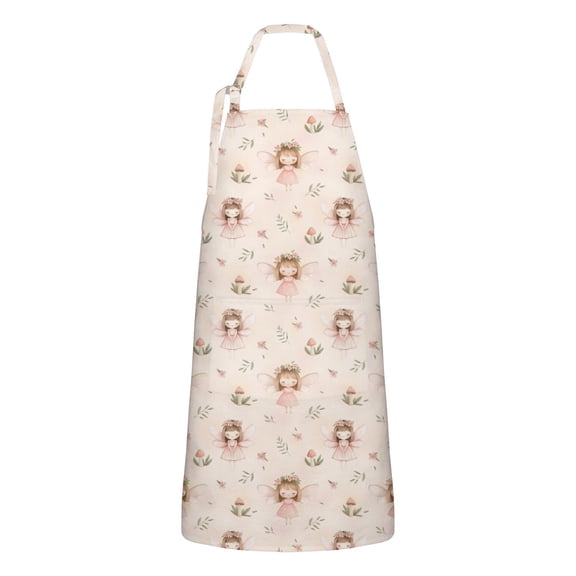 Flower Fairy Princess Pattern Apron-Garden Aprons for Women with Pockets-Cotton Linen Waterproof Kitchen Cooking Gardening Aprons Adjustable for Kitchen,Cooking,BBQ and Salon 33x27 Inch