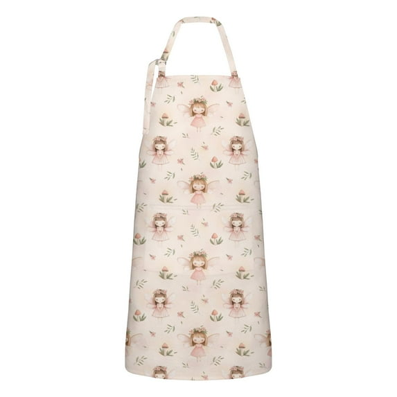 Flower Fairy Princess Pattern Apron-Garden Aprons for Women with Pockets-Cotton Linen Waterproof Kitchen Cooking Gardening Aprons Adjustable for Kitchen,Cooking,BBQ and Salon 33x27 Inch