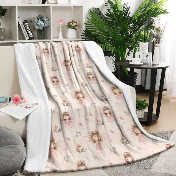 Flower Fairy Princess Pattern Blanket,Comfortable Soft Lamb Wool Throw Blanket,All Season,Warm Lightweight Blankets for Sofa Bed Couch Living Room Chair,50"x60"