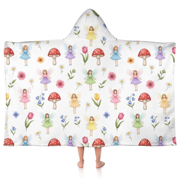 Flower Fairy Princess Pattern Hooded Bath Towel,50"x30" for Ages 3 To 12 Kids, Quick Dry Lightweight Soft Microfiber Hood Beach Towel Cover Up for Kids