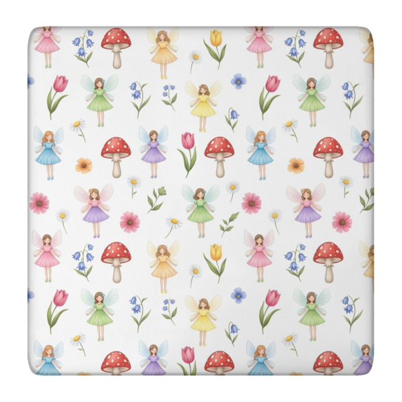 Flower Fairy Princess Pattern Square Fitted Tablecloth with Elastic Edge,Square Table Cover,Washable Elastic Table Cover for Home Kitchen Party Decor 36"x36"