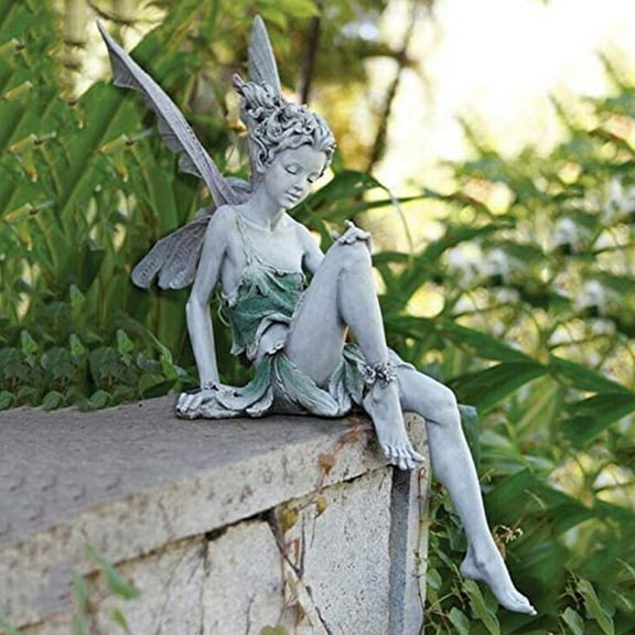 Flower Fairy Sculpture Garden Art Ornament Resin Angel Figurines Craft Garden Decoration-White