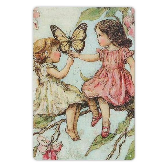 Flower Fairy Signs Vintage Garden Tin Signs Apple Blossom Fairy - Letter A Wall Decor Metal Signs - Retro Fairy Garden Decor 8X12 Inches