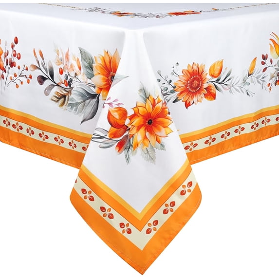 Flower Fall Tablecloth Waterproof, Orange Table Cloth Rectangle, Stain Resistant Fabric Table Cloths for Kitchen Table Party Picnic Dinner Thanksgiving Decor (55 x 70 Inch)