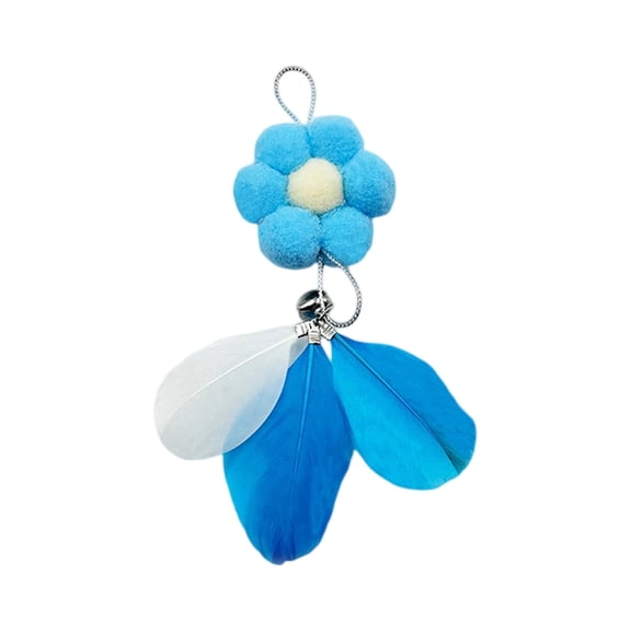 Flower Feather Cat Teaser Wand with Bell, Replacement Head Interactive Toy for Indoor Cats for Exercise and Fun, Blue