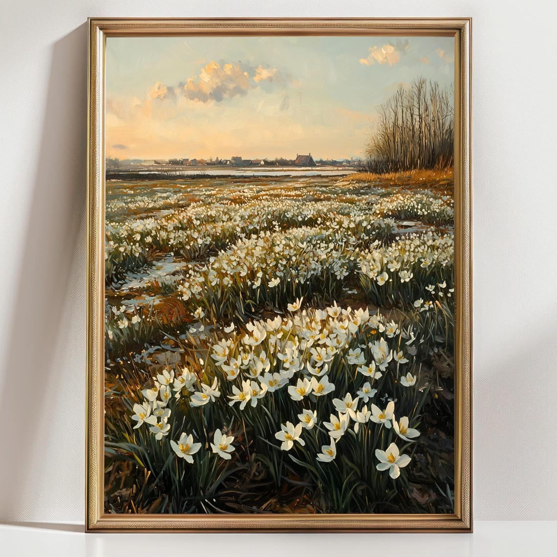 Spring Meadows House Flower Field Landscape Spring Floral Poster, Golden Hour, Country ...