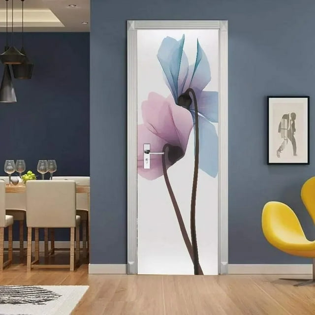 Flower Field Mountain Door Stickers Sunlight Floral Decals Natural ...