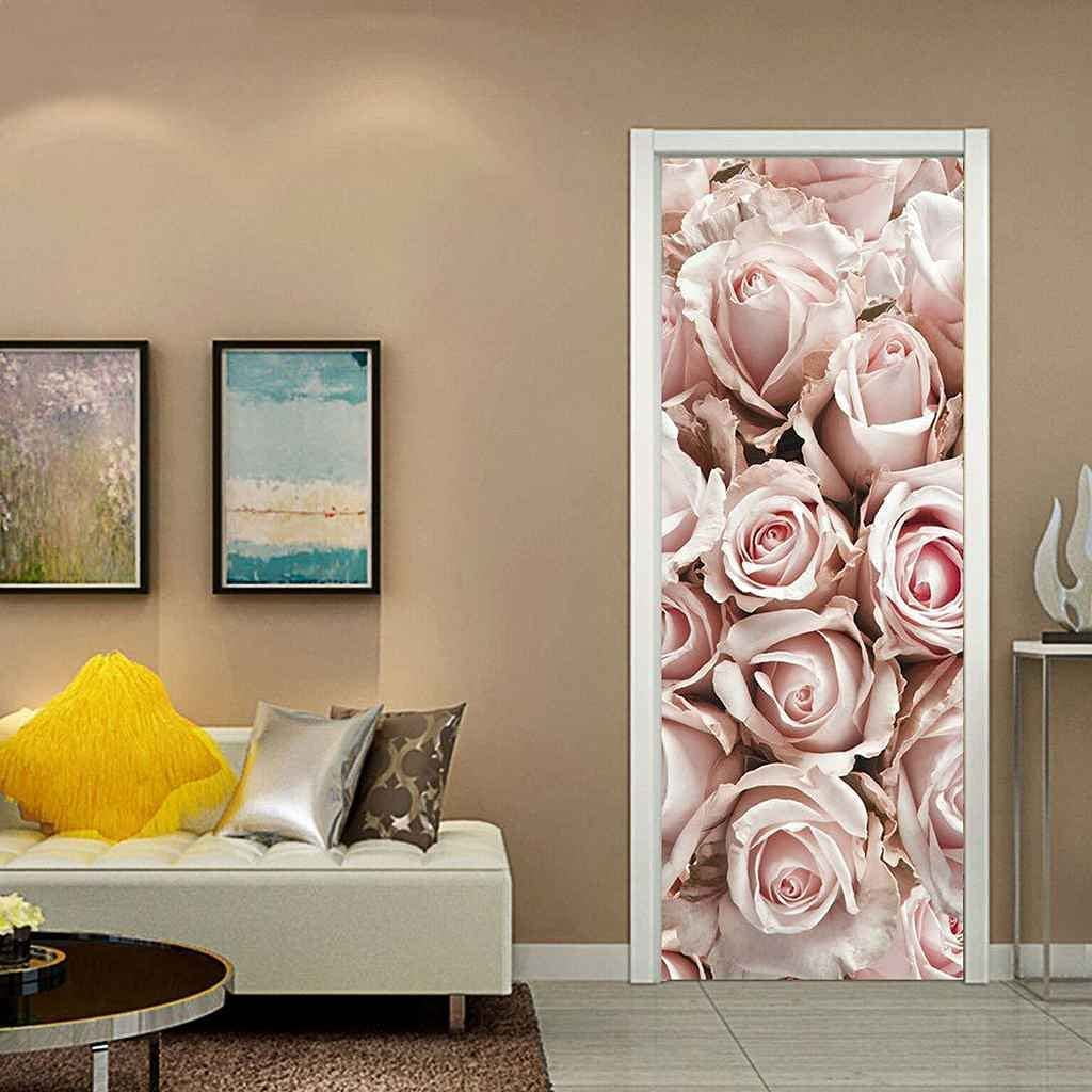 Flower Field Mountain Door Stickers Sunlight Floral Door Decals Natural ...