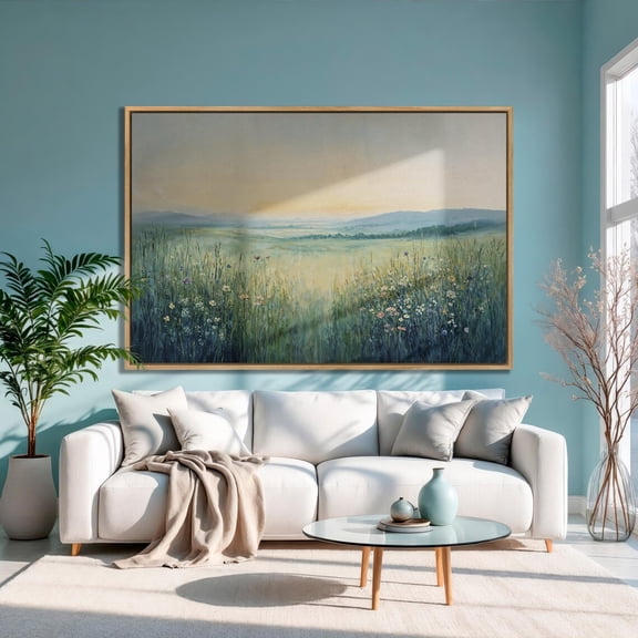 Flower Field Poster Minimalist Landscape Wall Art, 8x12 UNFRAMED