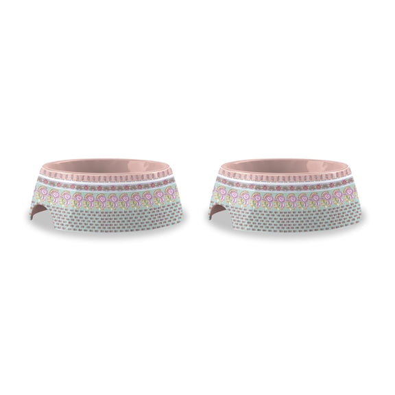 Flower Fields Melamine Pet Bowl - Extra Small - 1 Cup - Pink Multicolor - Set of 2
