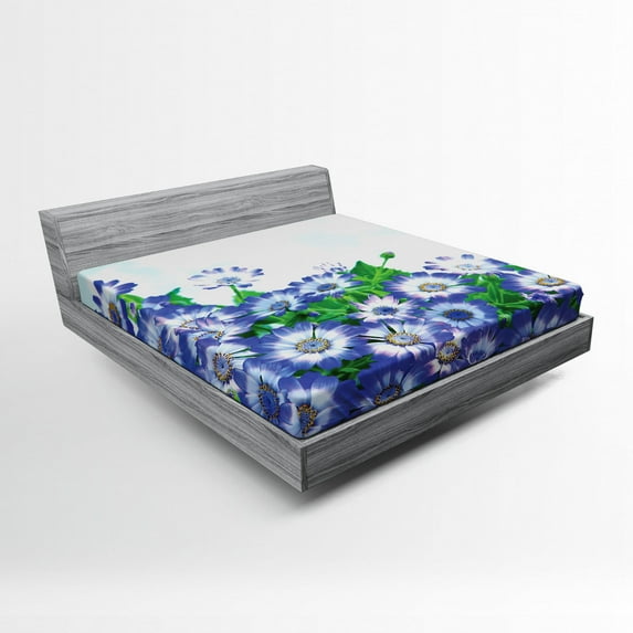 Ambesonne Flowers Fitted Sheet, Wildflowers in Grass, Full Size, Blue Green